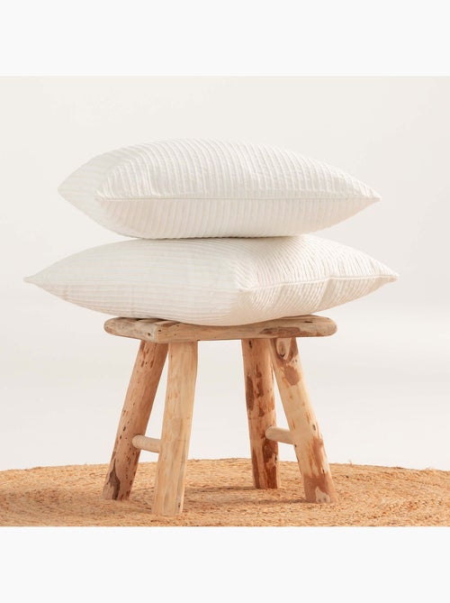 Pack de deux housses de coussin chiné à rayures, tissu en relief bicolore -  Gamusi. - Kiabi