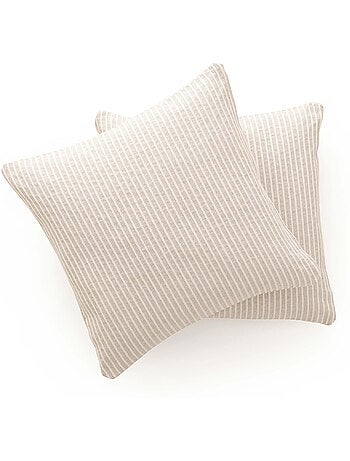 Pack de deux housses de coussin chiné à rayures, tissu en relief bicolore - Gamusi.