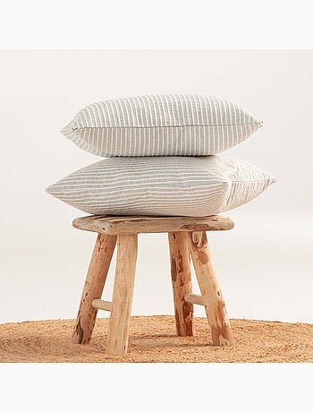 Pack de deux housses de coussin chiné à rayures, tissu en relief bicolore - Gamusi.