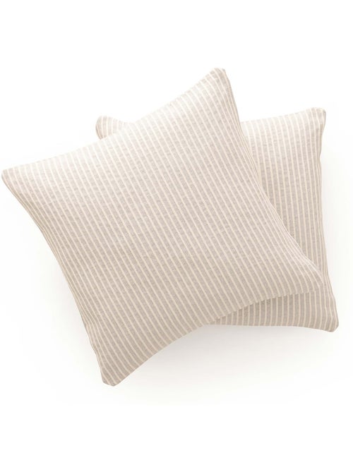 Pack de deux housses de coussin chiné à rayures, tissu en relief bicolore -  Gamusi. - Kiabi