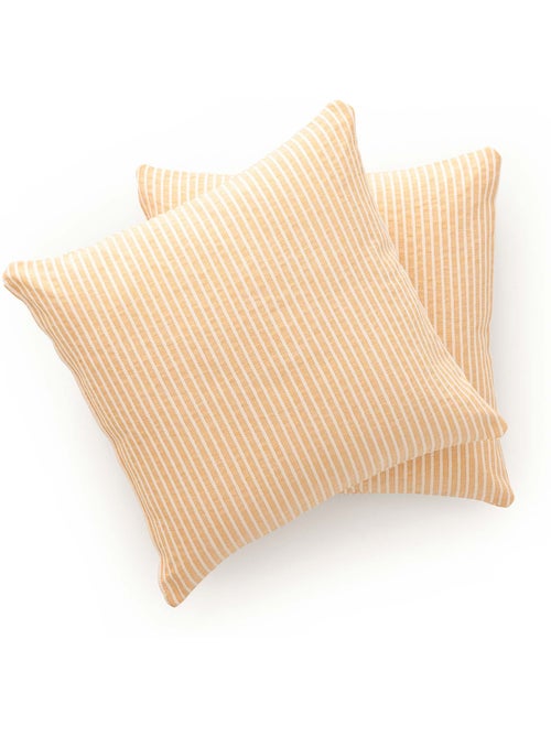 Pack de deux housses de coussin chiné à rayures, tissu en relief bicolore -  Gamusi. - Kiabi