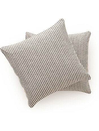 Pack de deux housses de coussin chiné à rayures, tissu en relief bicolore - Gamusi.