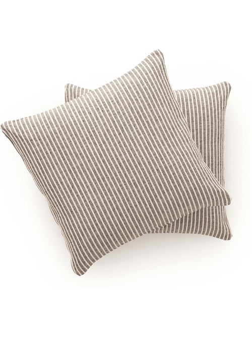 Pack de deux housses de coussin chiné à rayures, tissu en relief bicolore -  Gamusi. - Kiabi