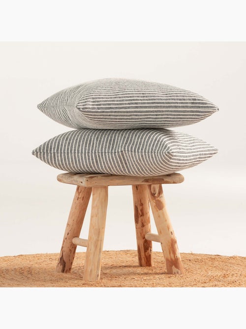 Pack de deux housses de coussin chiné à rayures, tissu en relief bicolore -  Gamusi. - Kiabi