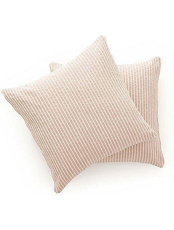 Pack de deux housses de coussin chiné à rayures, tissu en relief bicolore - Gamusi.