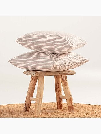 Pack de deux housses de coussin chiné à rayures, tissu en relief bicolore - Gamusi.
