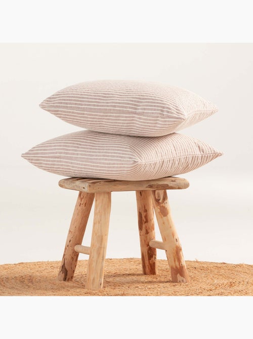 Pack de deux housses de coussin chiné à rayures, tissu en relief bicolore -  Gamusi. - Kiabi