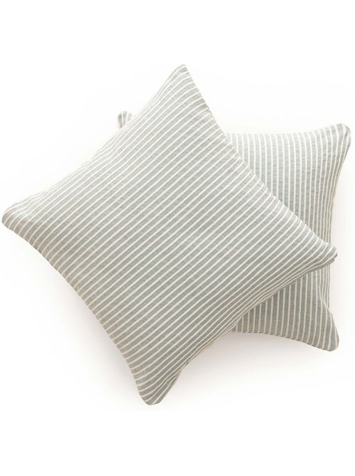 Pack de deux housses de coussin chiné à rayures, tissu en relief bicolore -  Gamusi. - Kiabi
