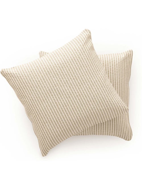 Pack de deux housses de coussin chiné à rayures, tissu en relief bicolore -  Gamusi. - Kiabi