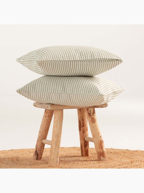 Pack de deux housses de coussin chiné à rayures, tissu en relief bicolore -  Gamusi. - Kiabi