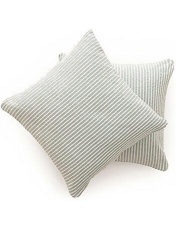 Pack de deux housses de coussin chiné à rayures, tissu en relief bicolore.