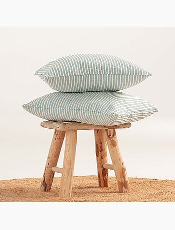 Pack de deux housses de coussin chiné à rayures, tissu en relief bicolore.