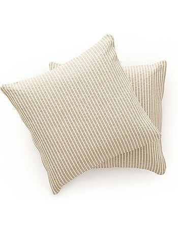 Pack de deux housses de coussin chiné à rayures, tissu en relief bicolore.