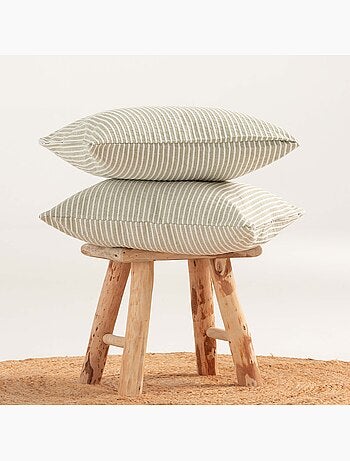 Pack de deux housses de coussin chiné à rayures, tissu en relief bicolore.