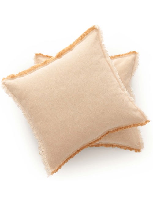 Pack de deux housses de coussin unies en tissu texturé en relief, avec franges -  Gamusi. - Kiabi