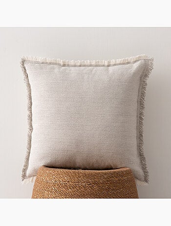 Pack de deux housses de coussin unies en tissu texturé en relief, avec franges - Gamusi.