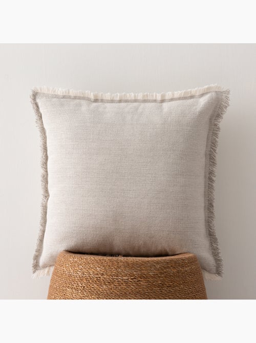 Pack de deux housses de coussin unies en tissu texturé en relief, avec franges -  Gamusi. - Kiabi
