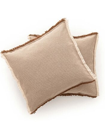 Pack de deux housses de coussin unies en tissu texturé en relief, avec franges - Gamusi.