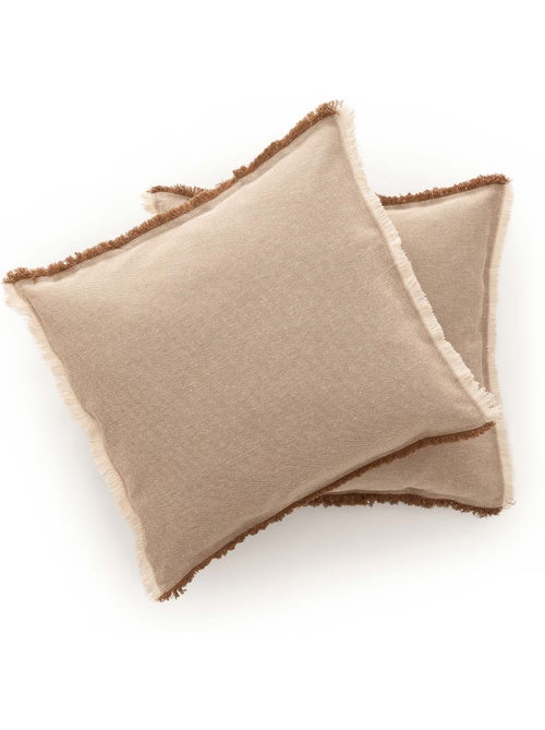Pack de deux housses de coussin unies en tissu texturé en relief, avec franges -  Gamusi. - Kiabi