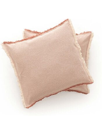 Pack de deux housses de coussin unies en tissu texturé en relief, avec franges - Gamusi.