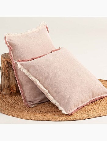 Pack de deux housses de coussin unies en tissu texturé en relief, avec franges - Gamusi.
