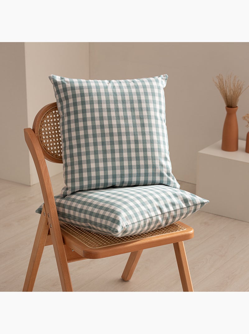 Pack de deux housses de coussin unies en tissu texturé en relief, avec franges -  Gamusi. Vert d'eau - Kiabi