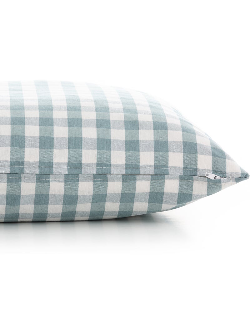 Pack de deux housses de coussin unies en tissu texturé en relief, avec franges -  Gamusi. Vert d'eau - Kiabi