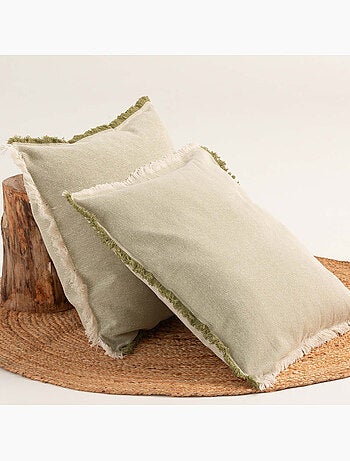 Pack de deux housses de coussin unies en tissu texturé en relief, avec franges - Gamusi.