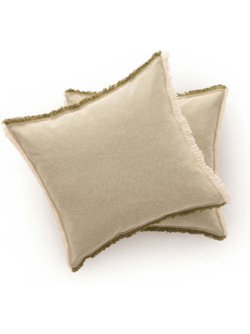 Pack de deux housses de coussin unies en tissu texturé en relief, avec franges -  Gamusi. - Kiabi