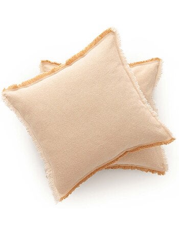 Pack de deux housses de coussin unies en tissu texturé en relief, avec franges.