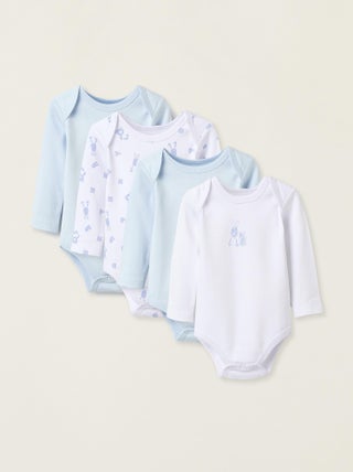 Pack de quatre body 100% coton, épaules croisées ESSENTIALS LINE