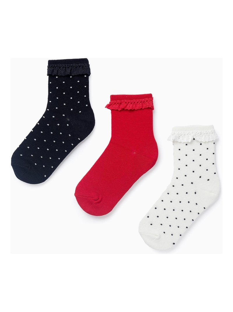 Pack de trois chaussettes à pois, à dentelle OLYMPIA Multicolore - Kiabi
