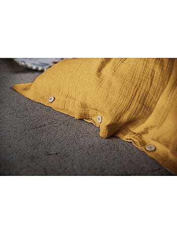 Pack double gaze de coton housse de couette 240 x 220 cm + 2 taies d'oreiller 50 x 70 jaune