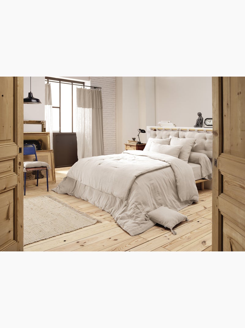 Pack drap housse + 2 taies d’oreiller double gaze de coton gaïa Beige clair - Kiabi