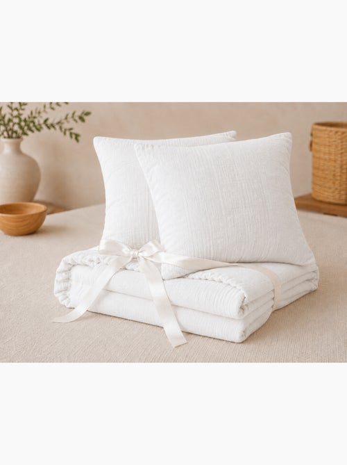 Pack Drap Housse + 2 Taies d’Oreiller Double Gaze de Coton GAÏA - Kiabi