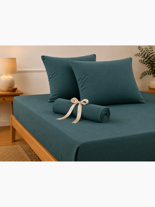 Pack drap housse + 2 taies d’oreiller double gaze de coton gaïa - Kiabi Pack drap housse + 2 taies d’oreiller double gaze de coton gaïa - Kiabi