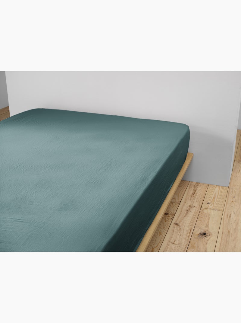 Pack drap housse + 2 taies d’oreiller double gaze de coton gaïa Bleu canard - Kiabi