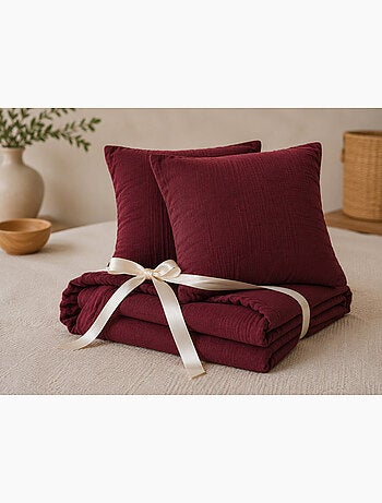 Pack Drap Housse + 2 Taies d’Oreiller Double Gaze de Coton GAÏA