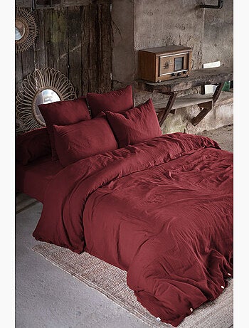 Pack Drap Housse + 2 Taies d’Oreiller Double Gaze de Coton GAÏA