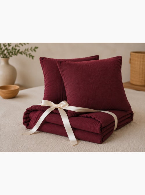 Pack Drap Housse + 2 Taies d’Oreiller Double Gaze de Coton GAÏA - Kiabi