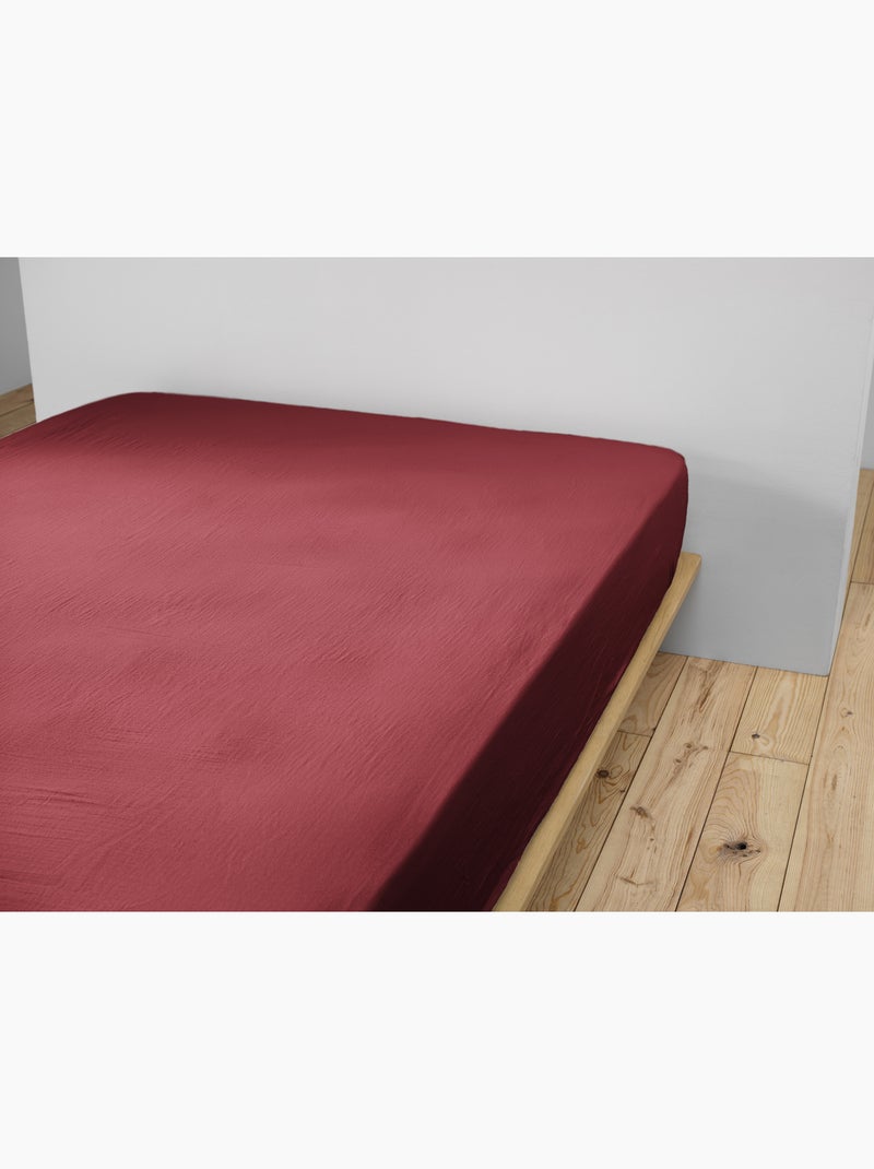 Pack Drap Housse + 2 Taies d’Oreiller Double Gaze de Coton GAÏA Bordeaux - Kiabi