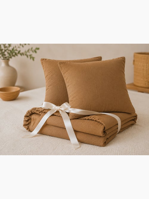 Pack Drap Housse + 2 Taies d’Oreiller Double Gaze de Coton GAÏA - Kiabi