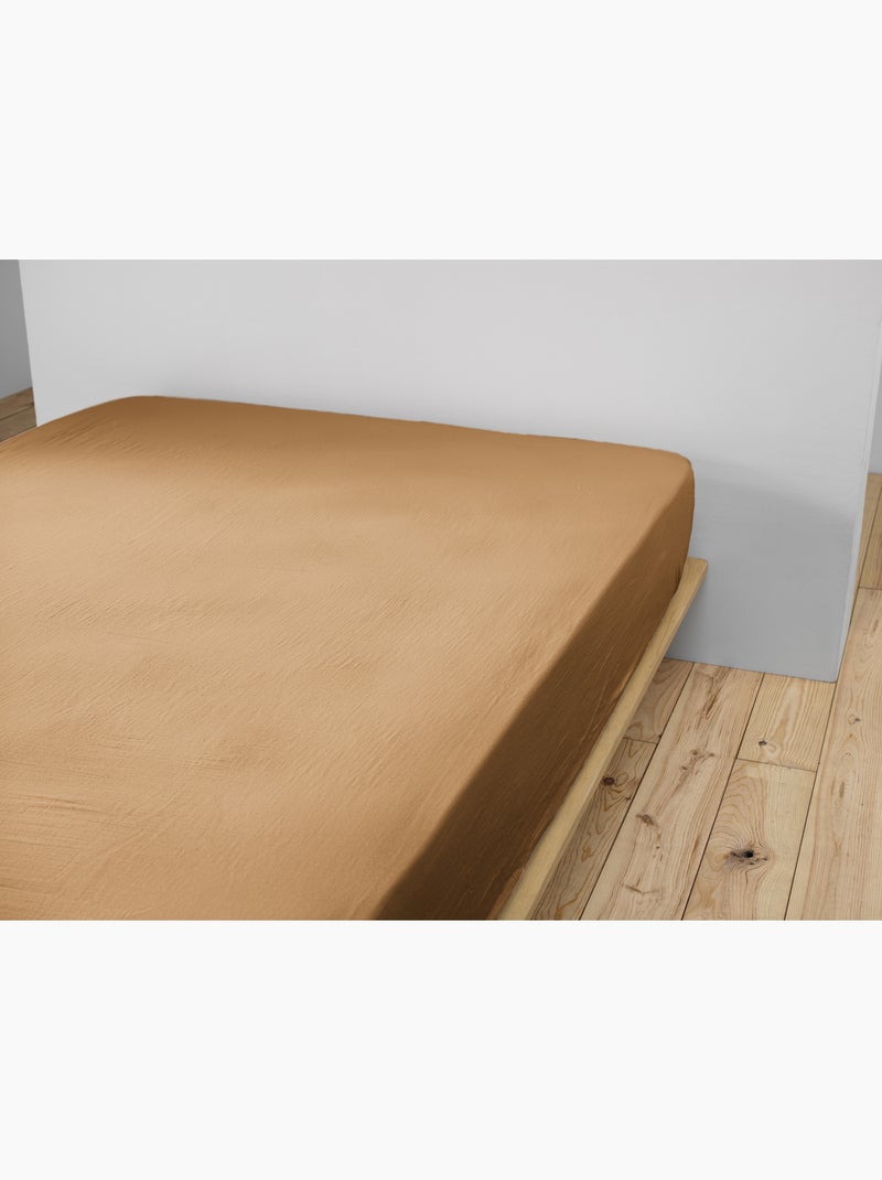 Pack Drap Housse + 2 Taies d’Oreiller Double Gaze de Coton GAÏA Camel - Kiabi