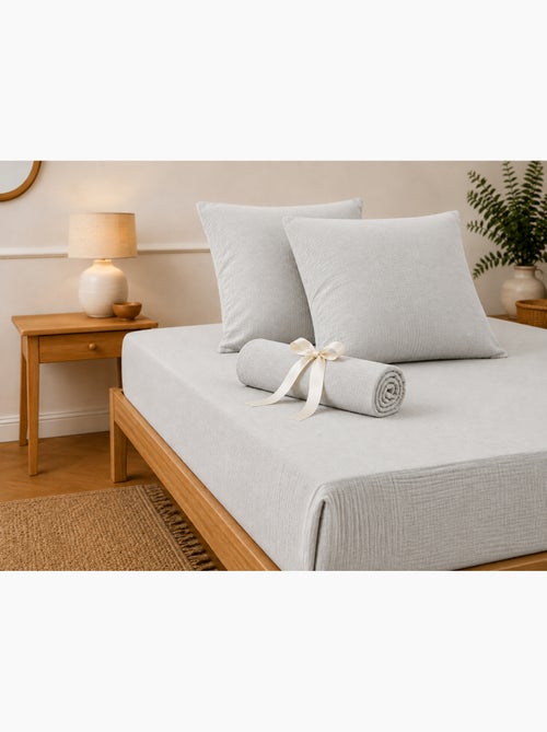 Pack Drap Housse + 2 Taies d’Oreiller Double Gaze de Coton GAÏA - Kiabi