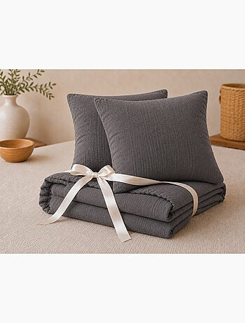 Pack Drap Housse + 2 Taies d’Oreiller Double Gaze de Coton GAÏA