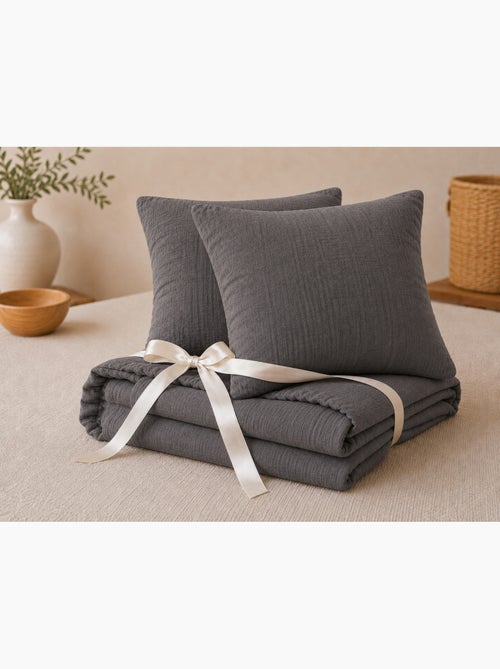Pack Drap Housse + 2 Taies d’Oreiller Double Gaze de Coton GAÏA - Kiabi