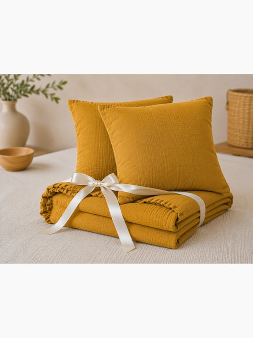 Pack Drap Housse + 2 Taies d’Oreiller Double Gaze de Coton GAÏA - Kiabi
