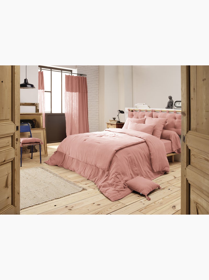 Pack drap housse + 2 taies d’oreiller double gaze de coton gaïa Peche - Kiabi