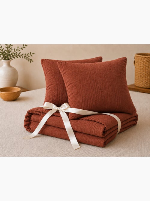 Pack Drap Housse + 2 Taies d’Oreiller Double Gaze de Coton GAÏA - Kiabi