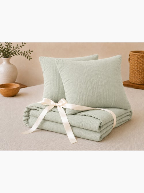 Pack Drap Housse + 2 Taies d’Oreiller Double Gaze de Coton GAÏA - Kiabi